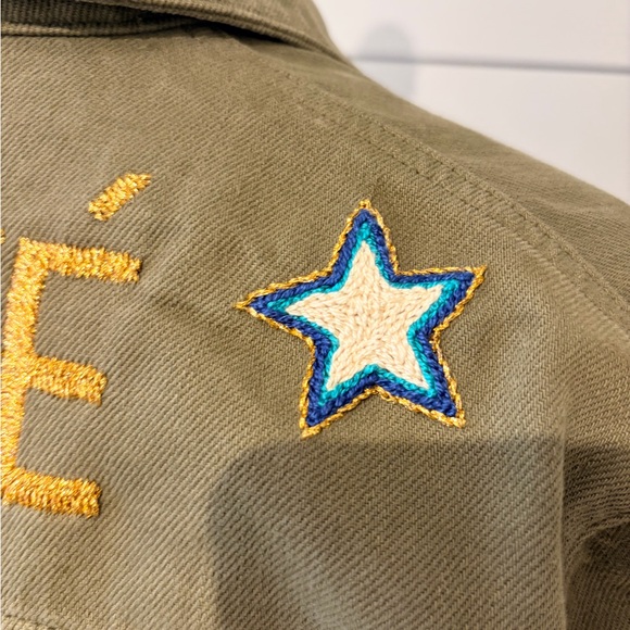 Sezane LIBERTÉ Olive Green Embroidered Military Jacket/Button Down Shirt - Picture 5 of 9